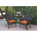 Jeco W00215-C-2-FS016 Windsor Espresso Resin Wicker Chair with Orange Cushion, 2PK W00215-C_2-FS016